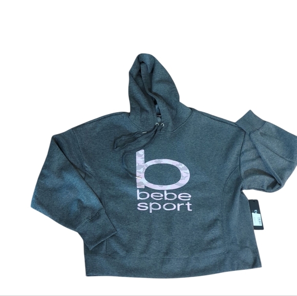 Bebe Sport Gray Fleece Hoodie with Pink camoflage Print Logo NWT Sz 3x - Picture 9 of 9